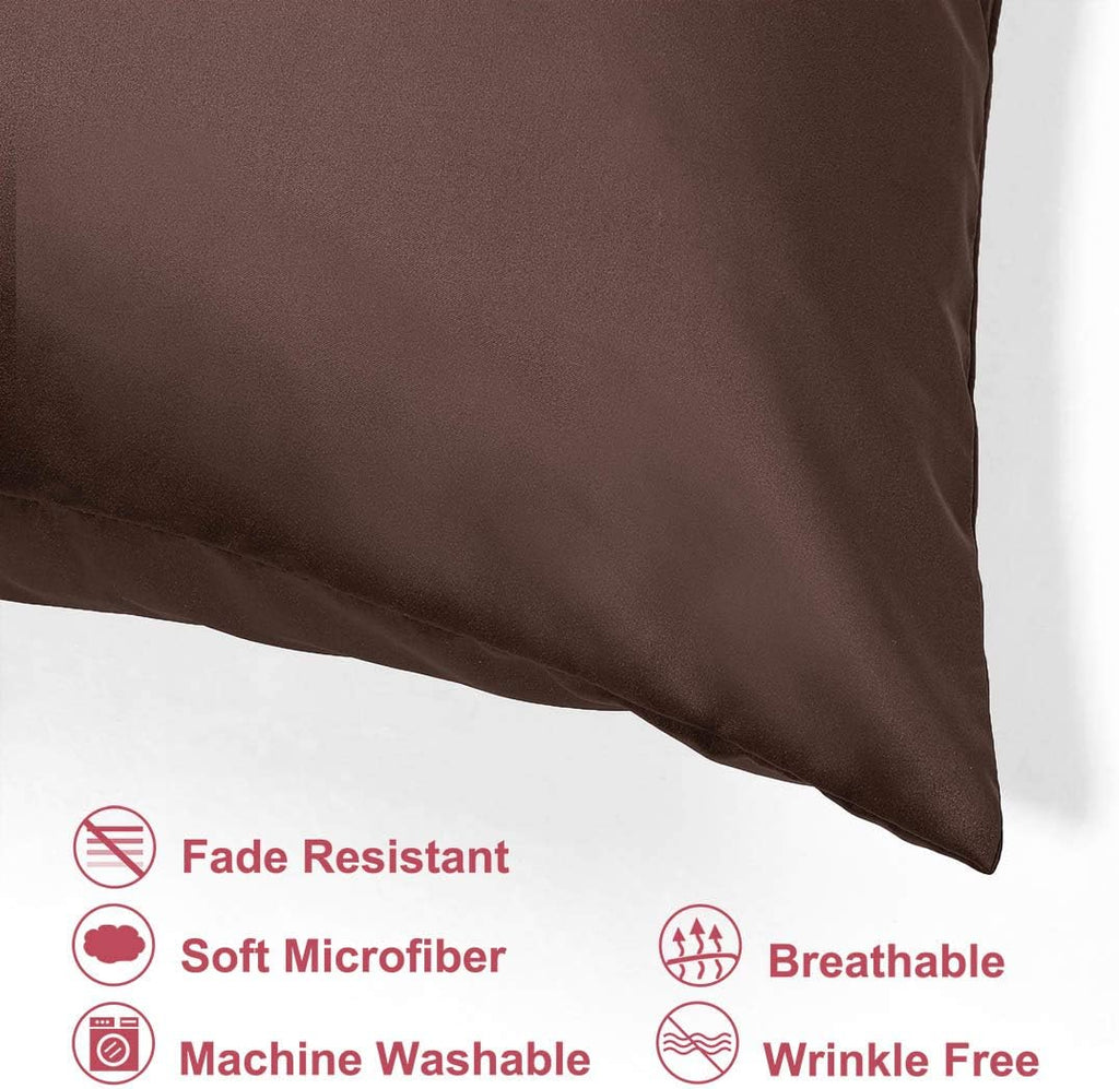 uxcell Standard Satin Pillowcase with Zipper, Super Soft and Luxury, Silky Pillow Cases Covers Set of 2, 21"x27", Brown