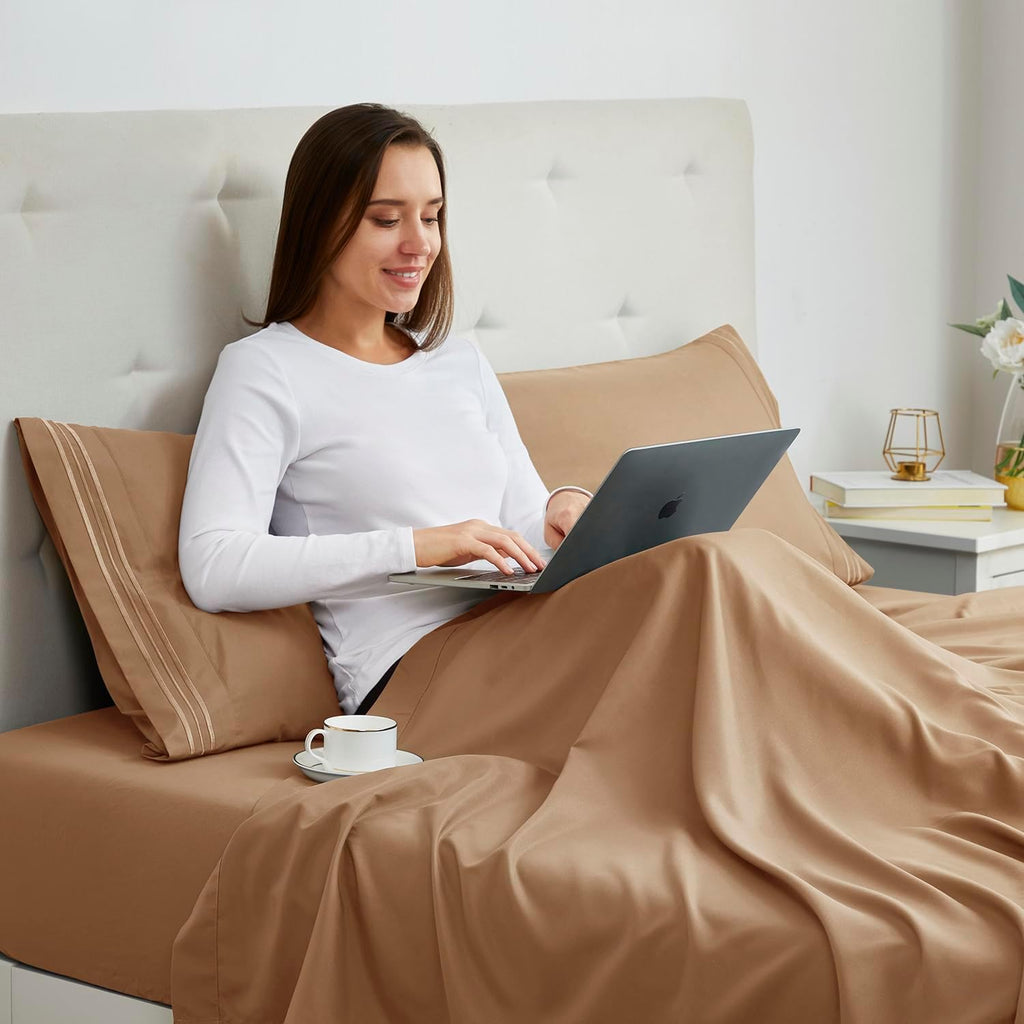 Nestl Mocha Pillow Cases - Soft Queen Size Set of 2, 1800 Microfiber, Envelope Closure, 20x30 Inches cotton