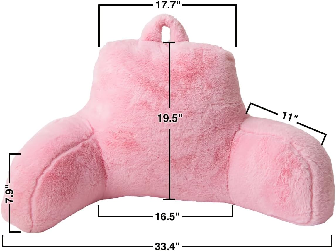 Holawakaka Large Faux Fur Bed Rest Pillow with Arms, Rabbit Fur Reading Pillows Perfect for Adults Men Women, Arm, Back, Pregnancy Lumbar &…