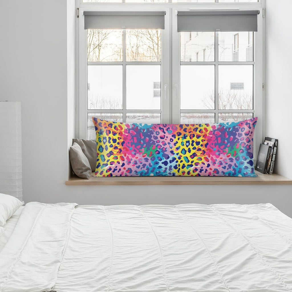 Colorful Leopard Body Pillowcase with Zipper, 20x54 Satin Pillowcase for Hair and Skin, Girls Teens Smooth Full Body Pillow Cases Bedroom…