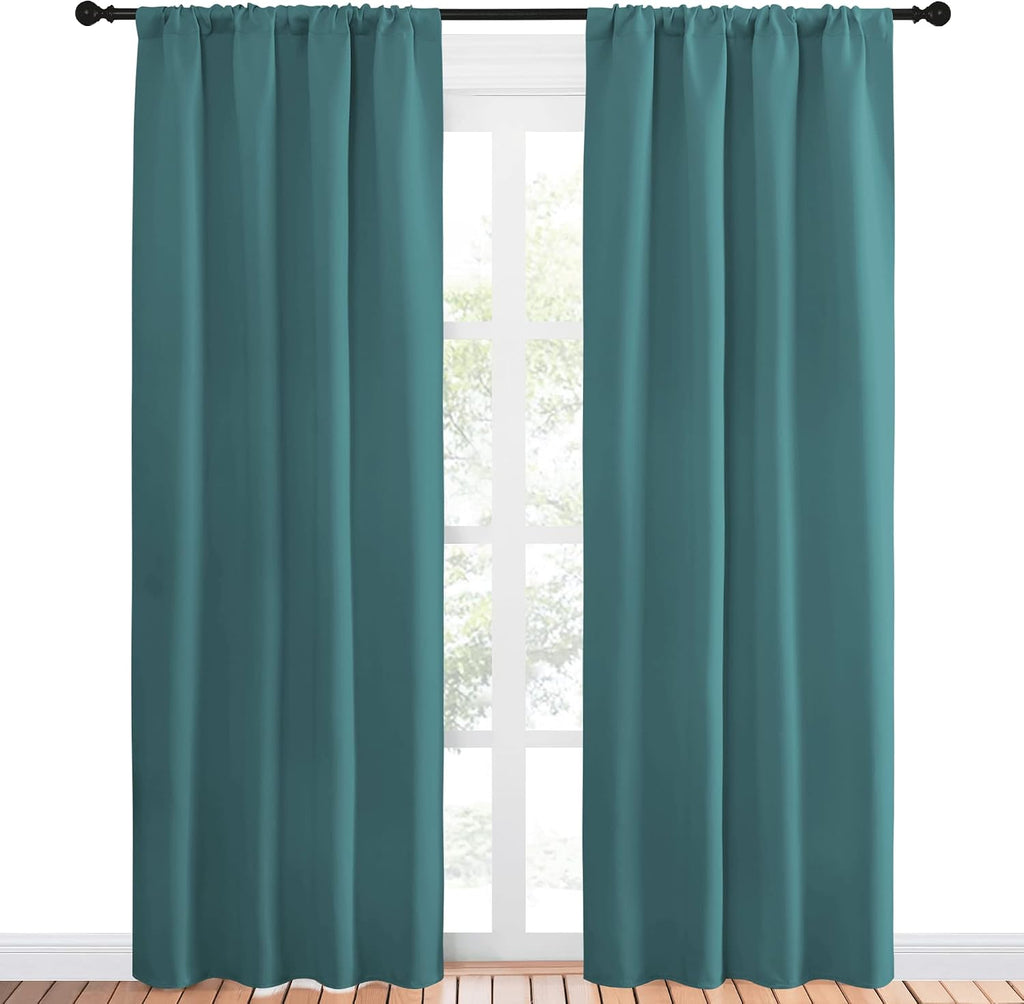 NICETOWN Blackout Curtain for Kitchen Window - Function Thermal Insulated Blackout Panels for Bedroom - 1 Pair, Sea Teal - Rod Pocket…