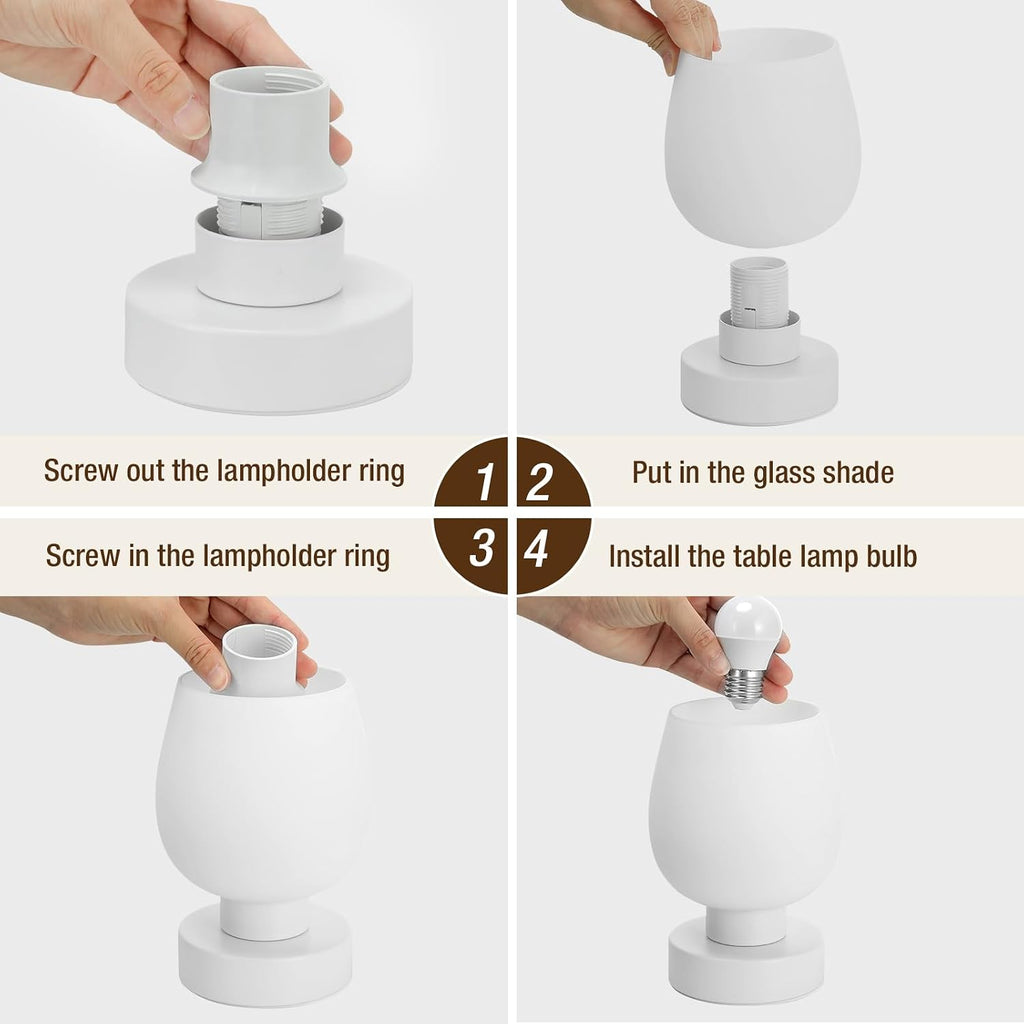 Seealle Touch Bedside Table Lamp Set of 2 - Small Bedside Lamp for Bedroom Living Room Night Stands, Desk Lamp with White Glass Shade for…