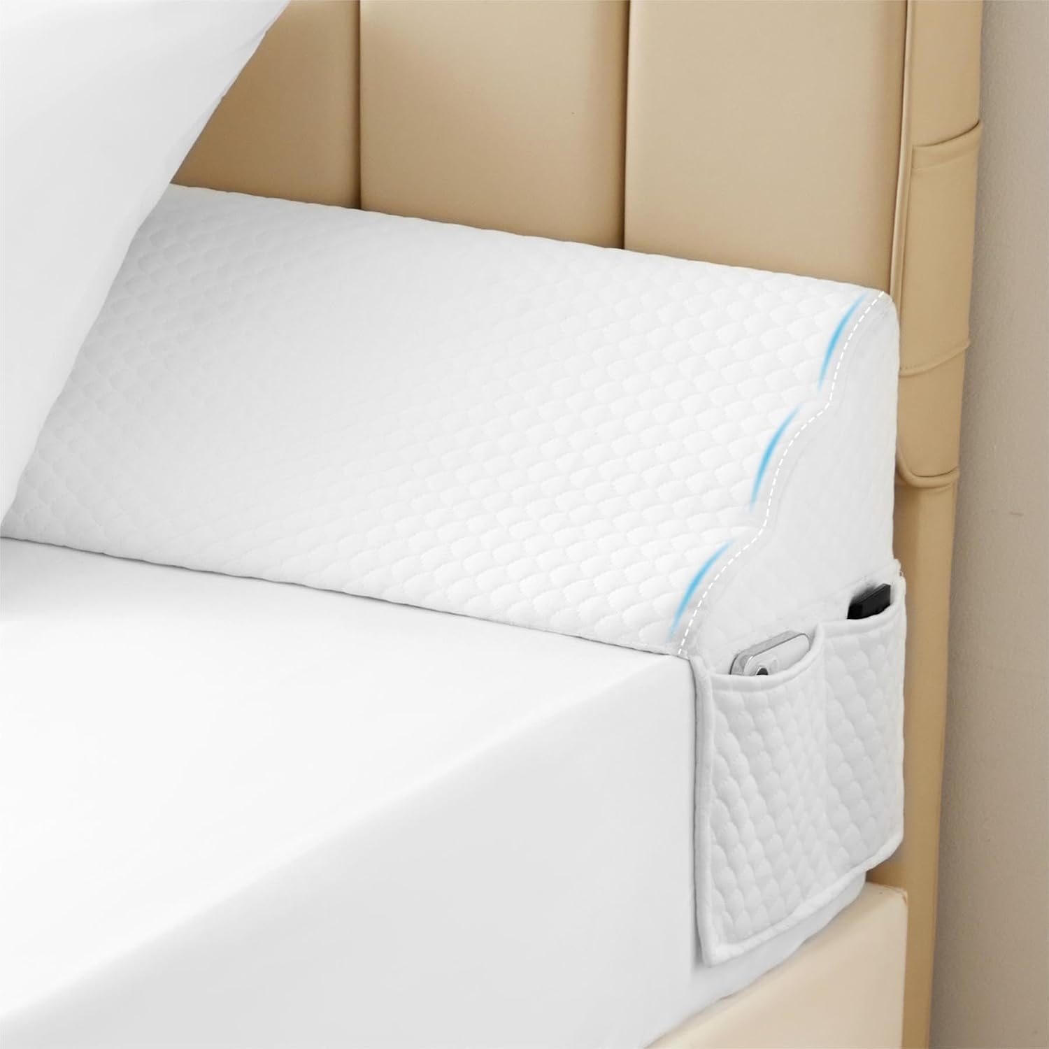 MEGCXIT King Bed Wedge Pillow for Headboard, 76"x10"x6", Bed Gap Filler, Headboard Pillow, Anti-Slip Gap Pillow, Air-Layer White, High…