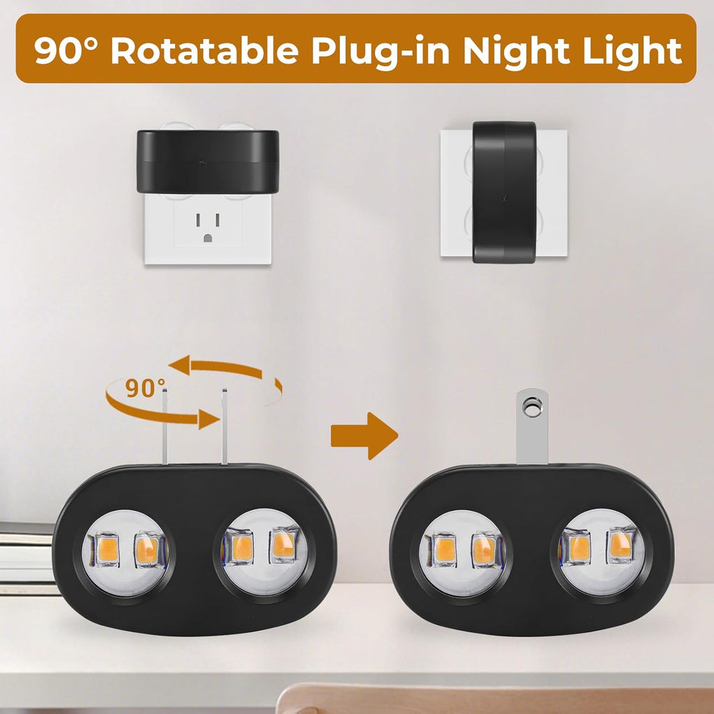 4-Pack LED Night Lights Plug into Wall, 2700K Soft White with Light Sensor, Ambient Lighting for Hallway, Bedroom, Bathroom, Nursery…