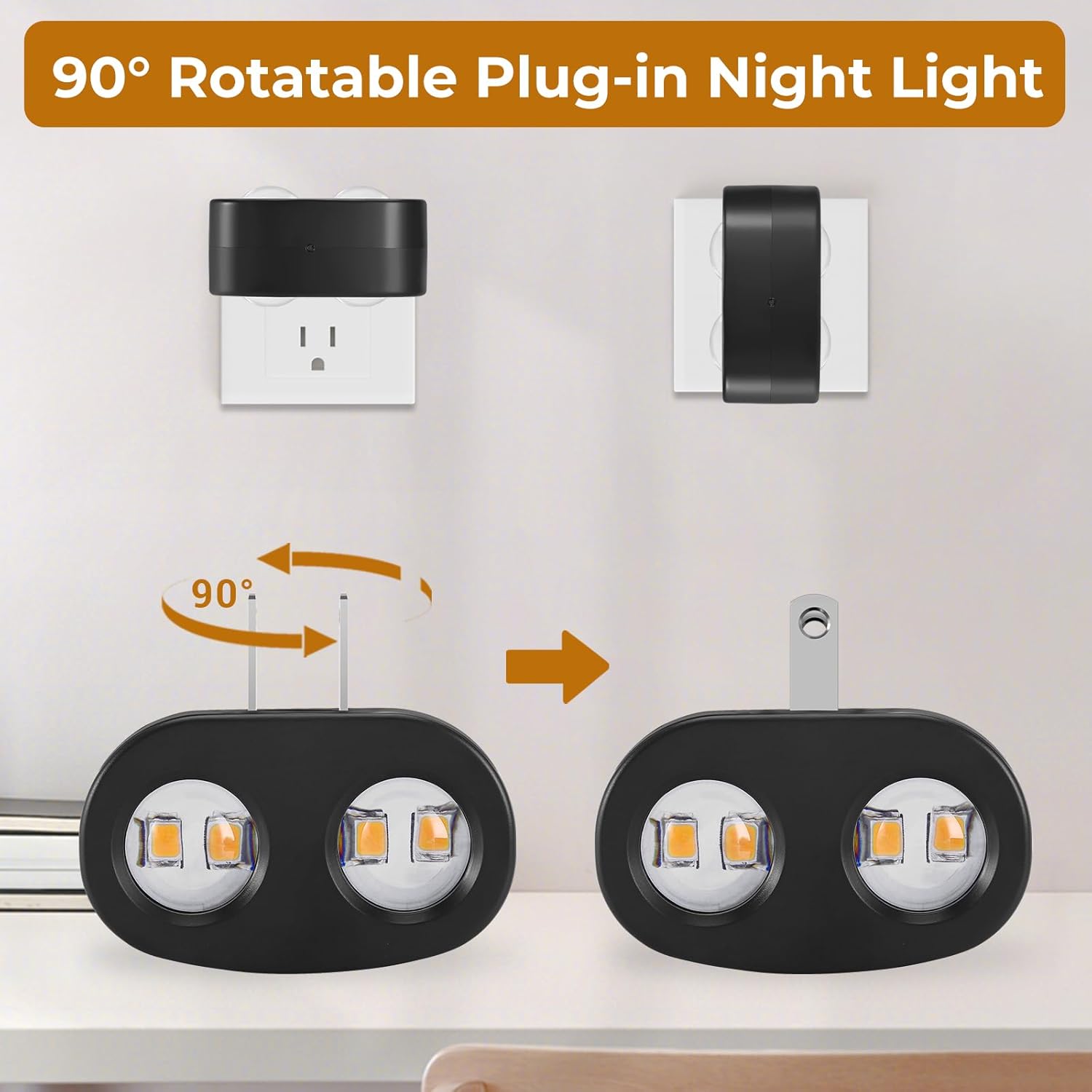 SETEN 4 Pack LED Plug-in Wall Night Light, 100 Lumens Soft White 3000K, Auto On/Off Dusk to Dawn Sensor, Adjustable Swivel Head for…