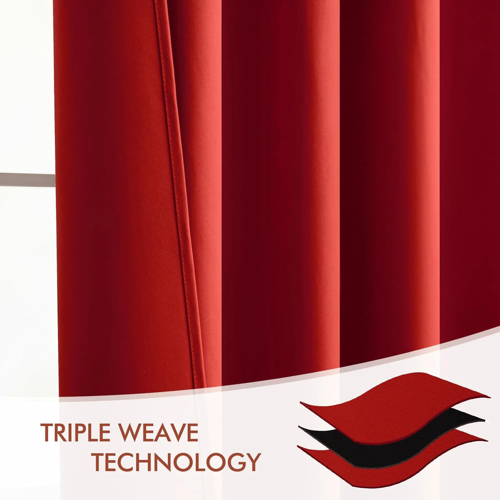 Miulee Christmas Red Back Tab Blackout Curtain 96 Inch Long 2 Panels Set for Living Room Bedroom, Rod Pocket/Pinch Pleat Thermal Insulated…
