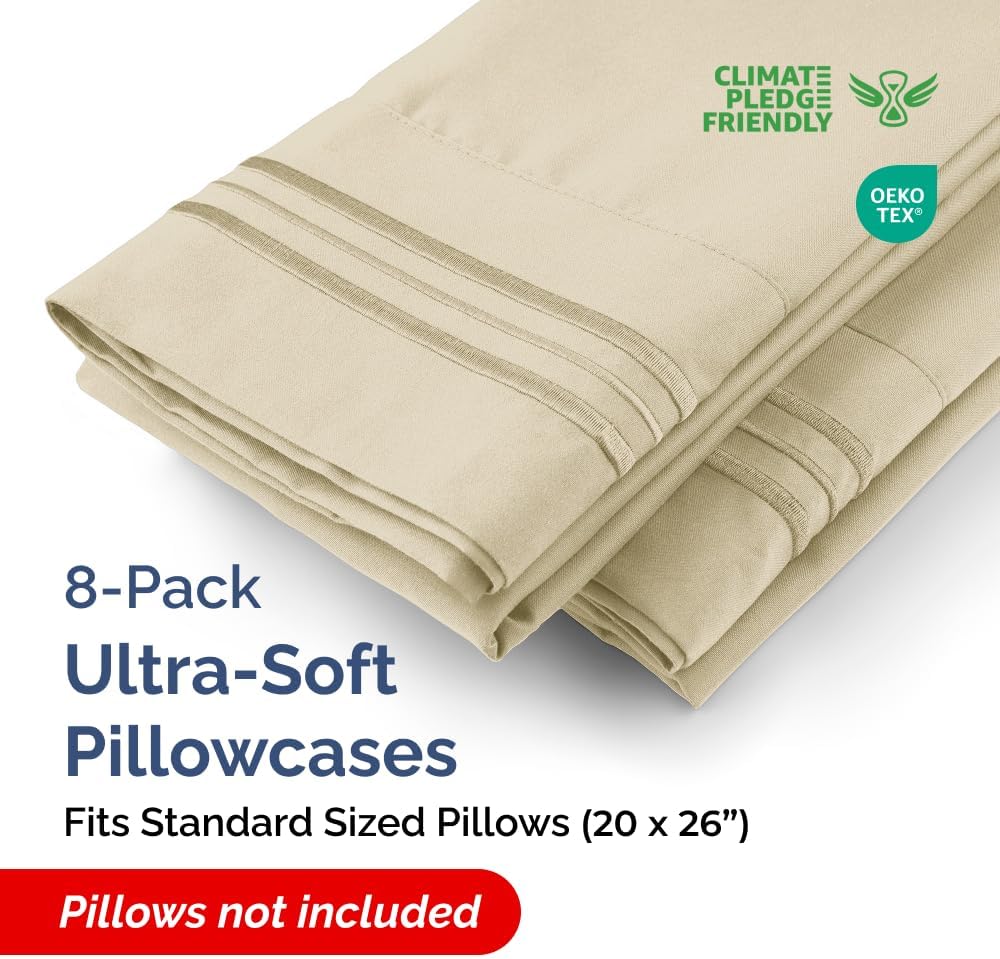 Standard Pillow Cases Set of 8 - Ultra Soft Hotel Quality Pillowcase Covers - Comfy, Cozy & Wrinkle Free - Shrink, Stain and Fade…