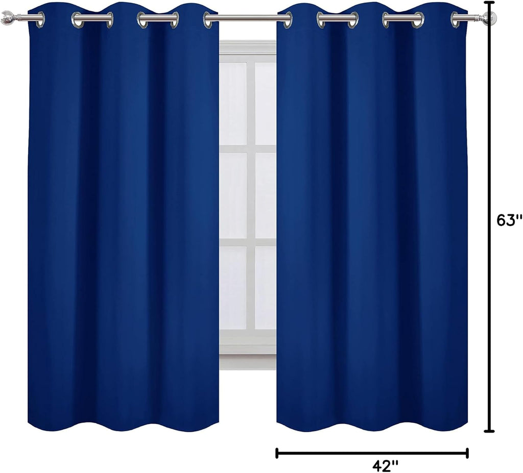 Lemomo Blackout Curtains 42 x 63 inch/Royal Blue Curtains Set of 2 Panels/Thermal Insulated Room Darkening Bedroom Curtains 63 inch Blue