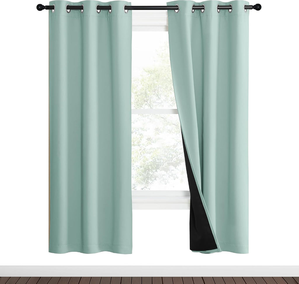 Nicetown Aqua Blue 100% Blackout Curtain Set, Thermal Insulated & Energy Efficiency Window Draperies for Guest Room, Full Shading Panels fo…