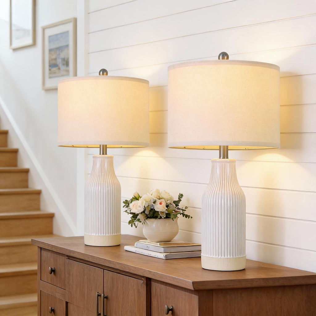 23.75" Modern Ceramic Table Lamps Set of 2, Stylish Bedside Lamps for Bedroom, Gorgeous Lamps for Nightstand, Lamps for Living Room…