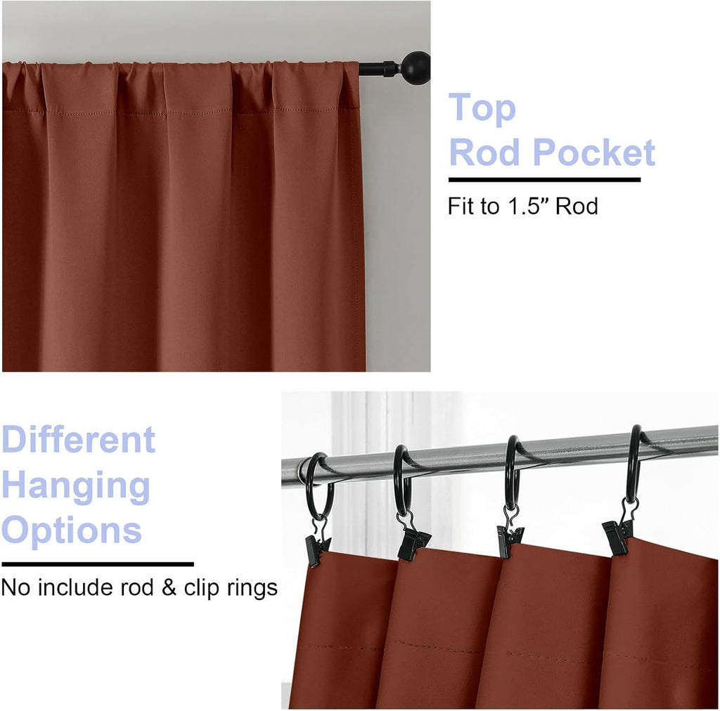 Simplebrand Ava Terracotta Blackout Curtains for Bedroom 63 Inch Length 2 Panels, Solid Thermal Insulated Energy Saving Rod Pocket Window T…