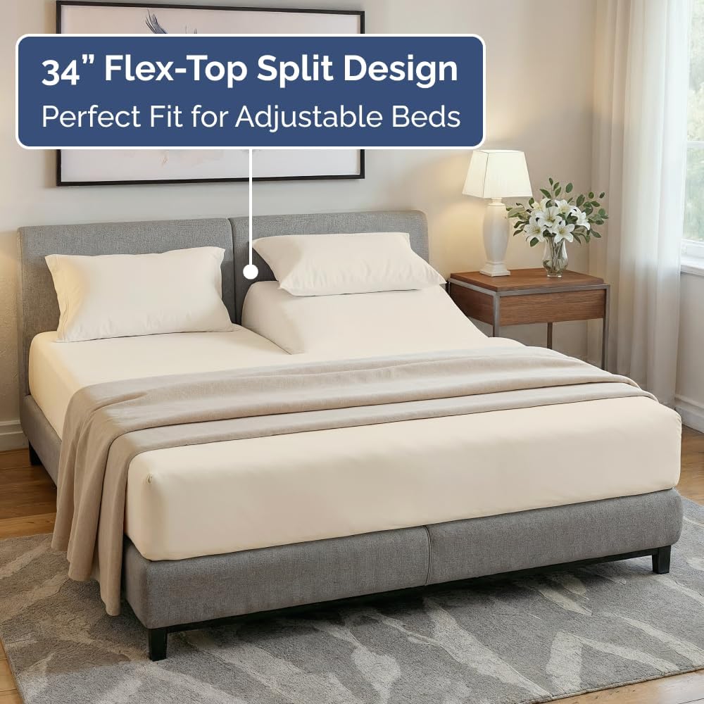 Flex Top Split Head King 4 Piece Sheet Set - Soft, Breathable & Cooling Bed Sheets Set - Hotel Luxury Bedding for Women & Men with Deep…