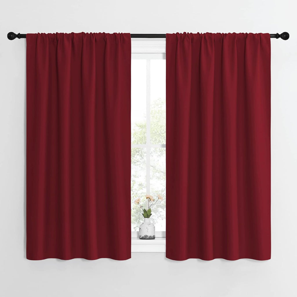 NICETOWN Christmas Burgundy Curtains Blackout Drape Panels - Lights Block Out Window Treatment Short Curtain Sets for Loft and Basement…