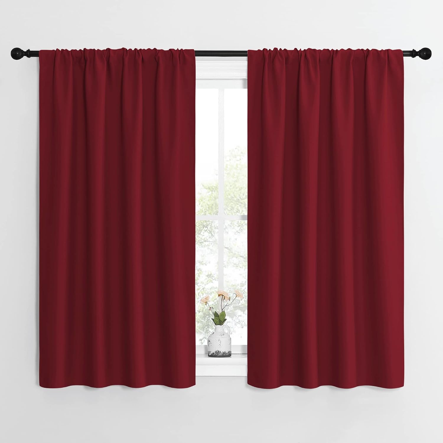 NICETOWN Christmas Burgundy Curtains Blackout Drape Panels - Lights Block Out Window Treatment Short Curtain Sets for Loft and Basement…