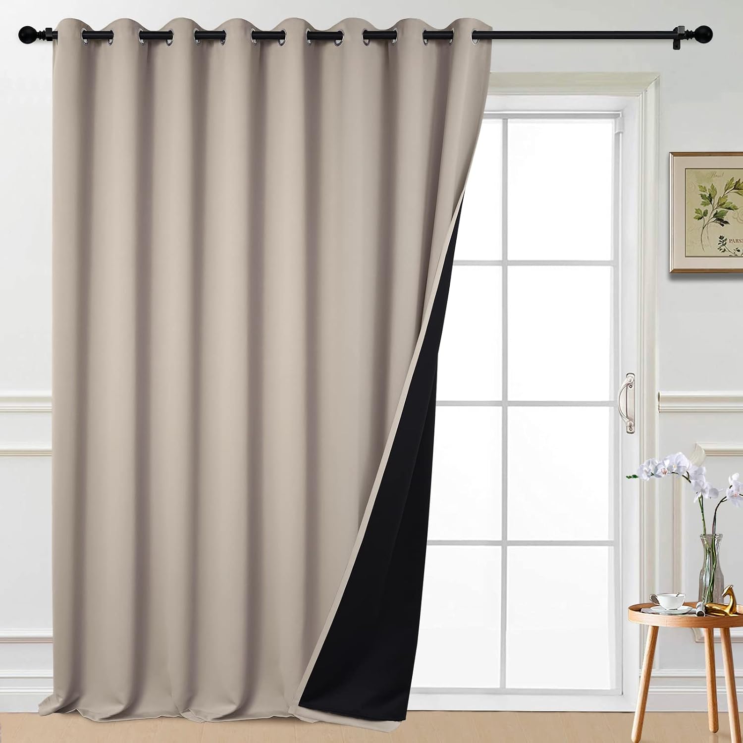 Yakamok Extra Wide 100% Blackout Curtains for Patio Door, Thermal Backing Sliding Glass Door Drape, Privacy Assured Window Treatment for…