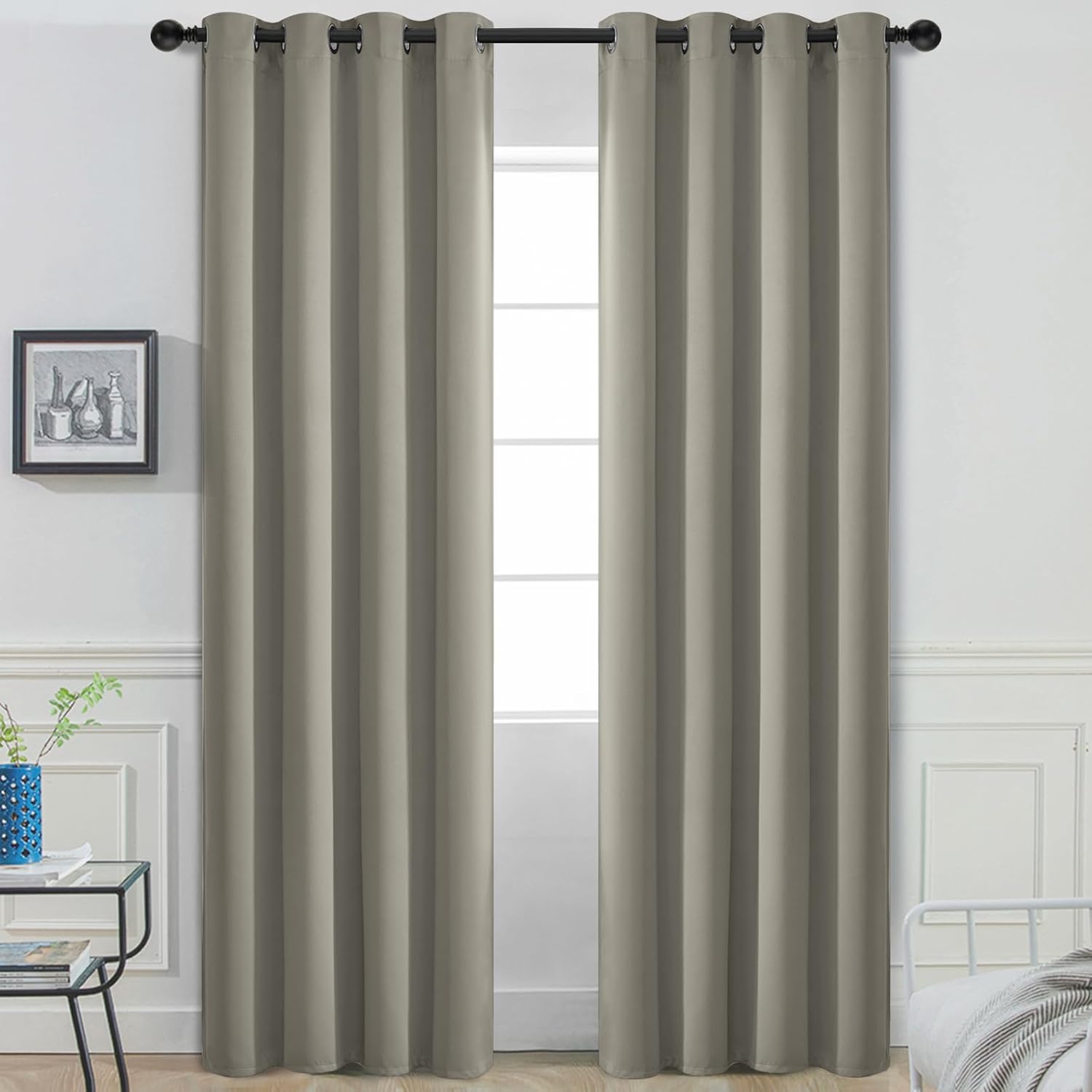 Yakamok Premium Room Darkening Thermal Insulated Curtains for Bedroom/Living Room - Classic Grommet Top (2 Panels, Taupe, 52 Inch by 96…