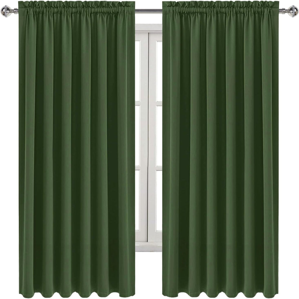 DWCN Blackout Curtains for Living Room Thermal Insulated, Energy Saving & Noise Reducing Bedroom Curtains, Olive Green, W 70x L 63 Inch…
