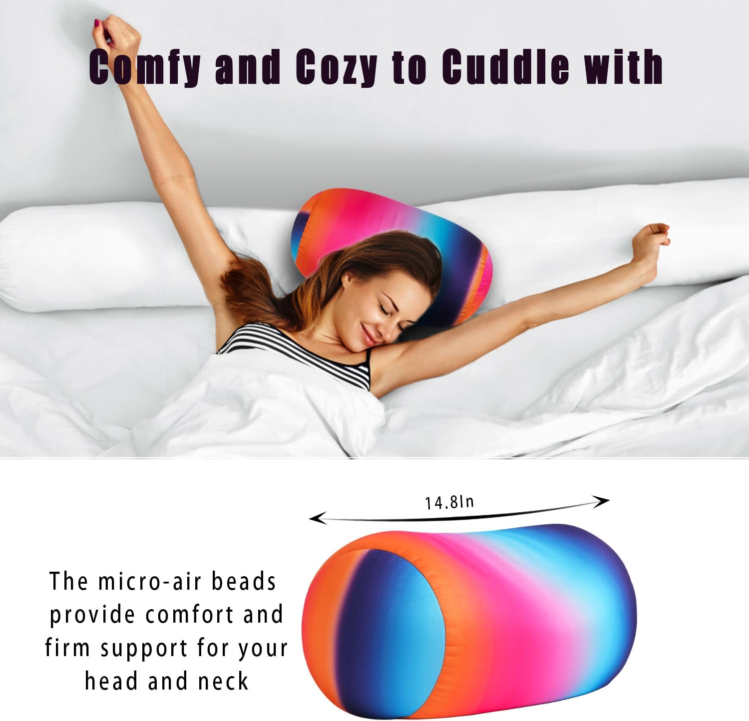 Squishy Microbead Neck Pillow, 7Inch x 12Inch Soft Travel Body Bed Pillow Bean Pillow for Kids Adult Chair Sleeping Car Seat, Fun…