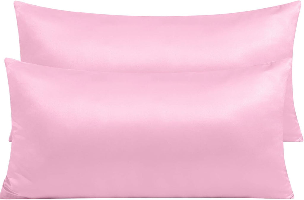 Ntbay Zippered Satin Pillow Cases for Hair and Skin, Luxury King Hidden Zipper Pillowcases Set of 2, 20x36 Inches, Light Pink 36 Inches Pink