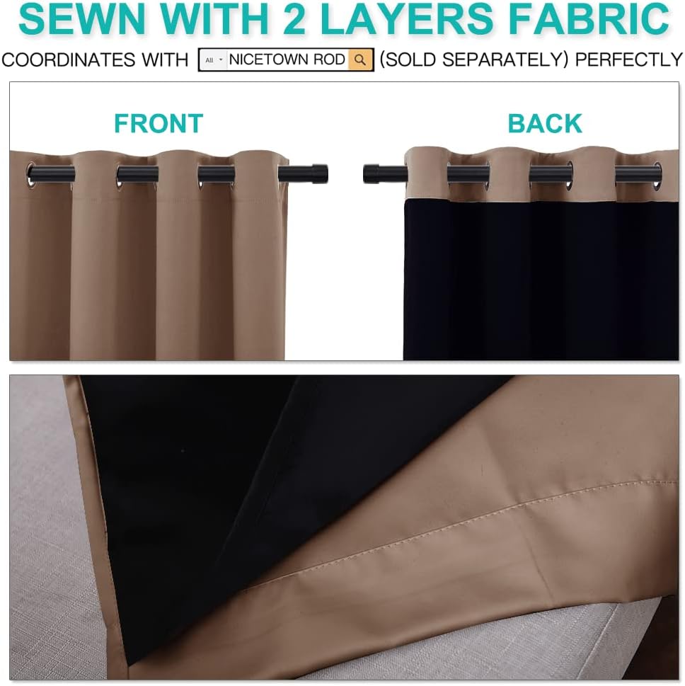 Nicetown Extra Long Truly Blackout Drapes for Hall and Villa, 100% Blackout Window Curtain Panels with Black Lined for Night Shift Worker,…
