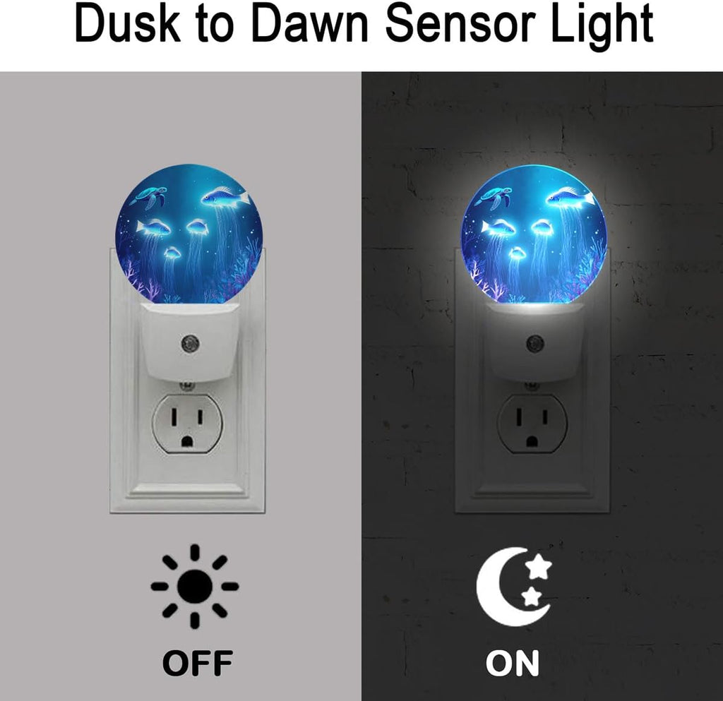 Blue Fish Turtle Plug in Night Light Auto Light Round Lamps Energy Saving Gift for Women Men Friends