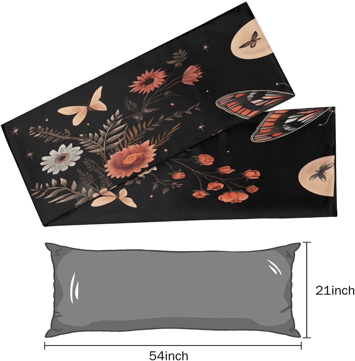Butterfly Floral Moon Print Body Pillow Covers Decorative Soft Bedding Satin Pillowcase with Zipper Closure Cooling Breathable Long…