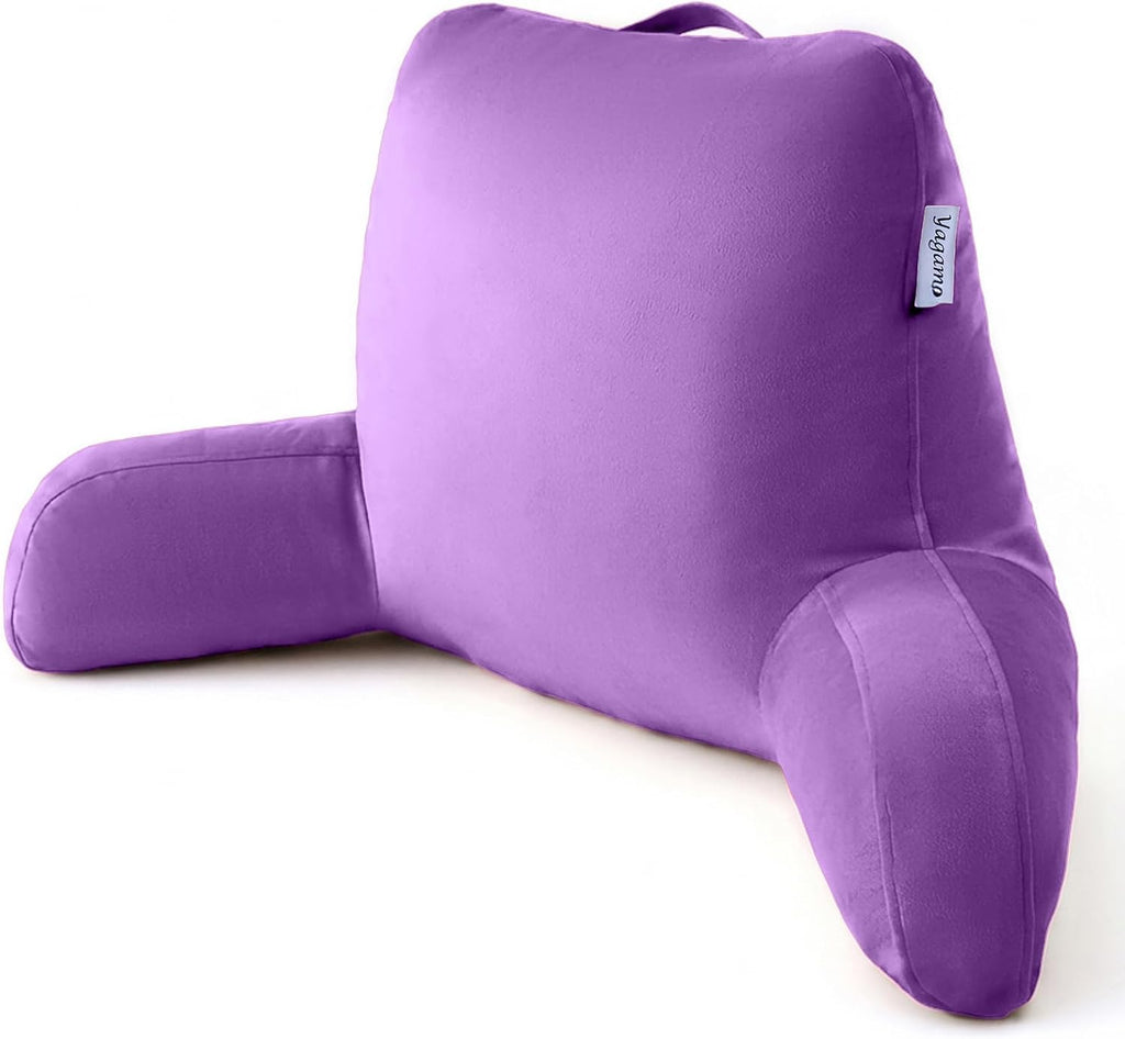 Reading Pillow with Adjustable Memory Foam, Adult Backrest with Arms, Back Pillow for Sitting in Bed with Washable Cover- Large, Purpule