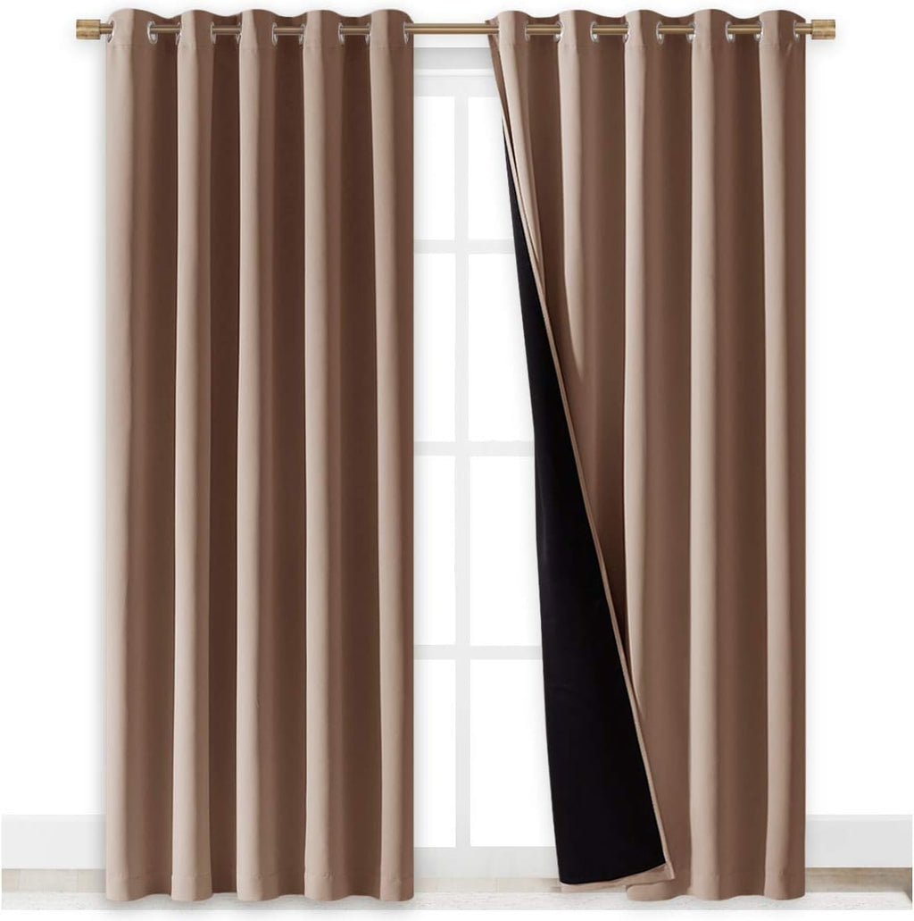 Nicetown Warm Curtains for Winter, 100% Blackout Curtains Thermal, Noise Reduction and Privacy Curtains for Patio Door, Black Lined Blackou…