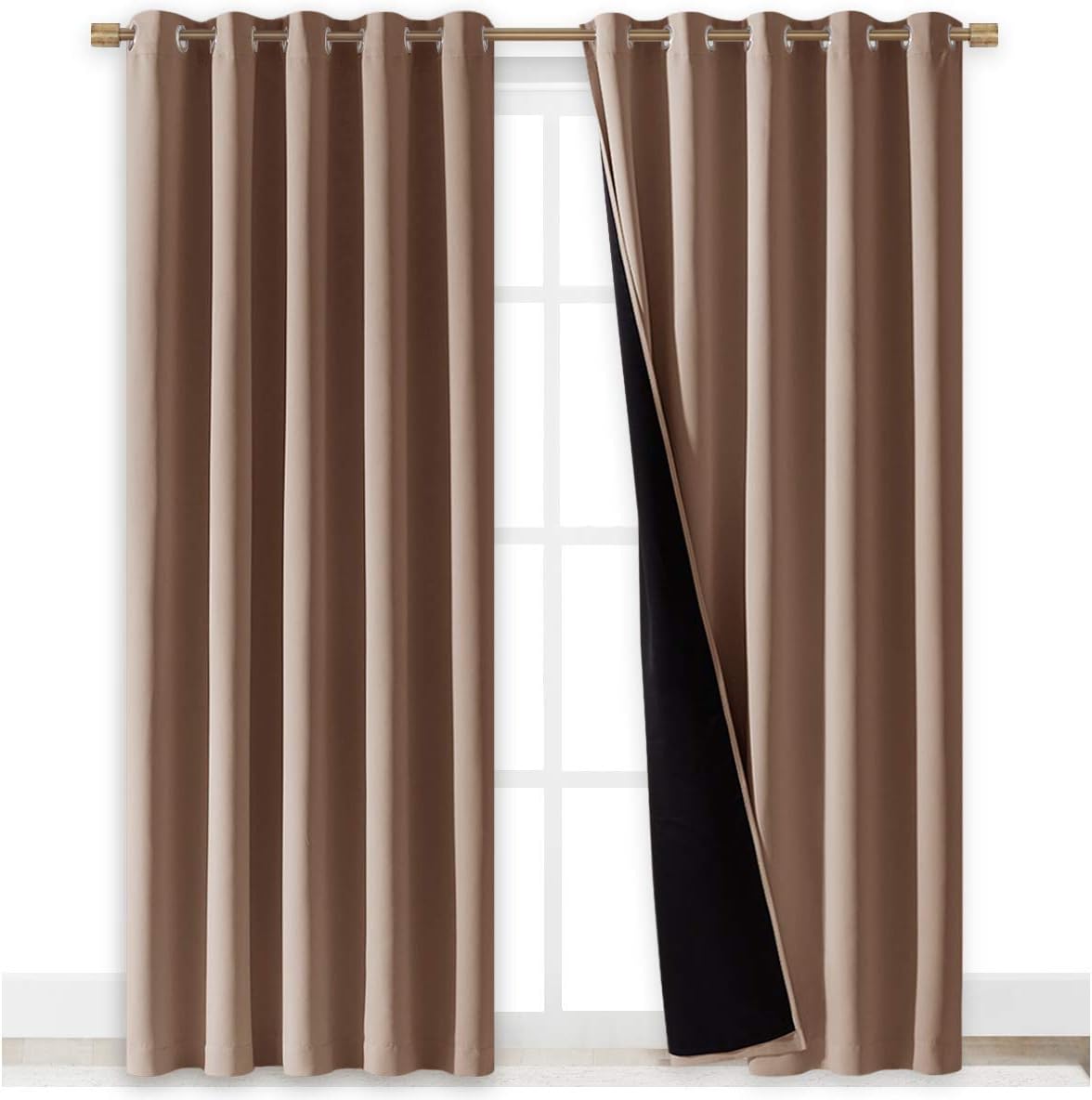 Nicetown Warm Curtains for Winter, 100% Blackout Curtains Thermal, Noise Reduction and Privacy Curtains for Patio Door, Black Lined Blackou…