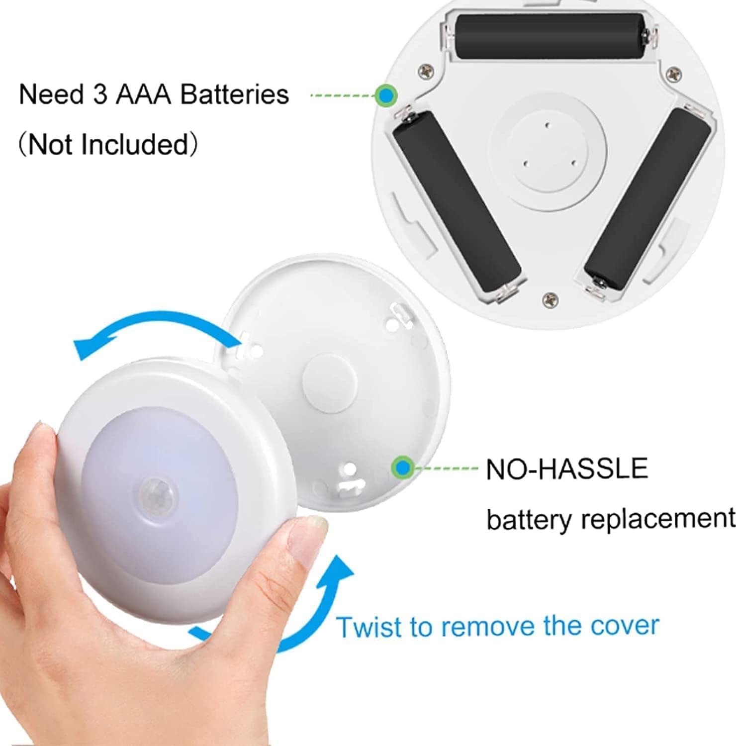 AMIR Upgraded 3.15” Motion Sensor Light Indoor, Cordless Battery Powered Stick on LED Night Lights for Closet, Stair, Under Cabinet…