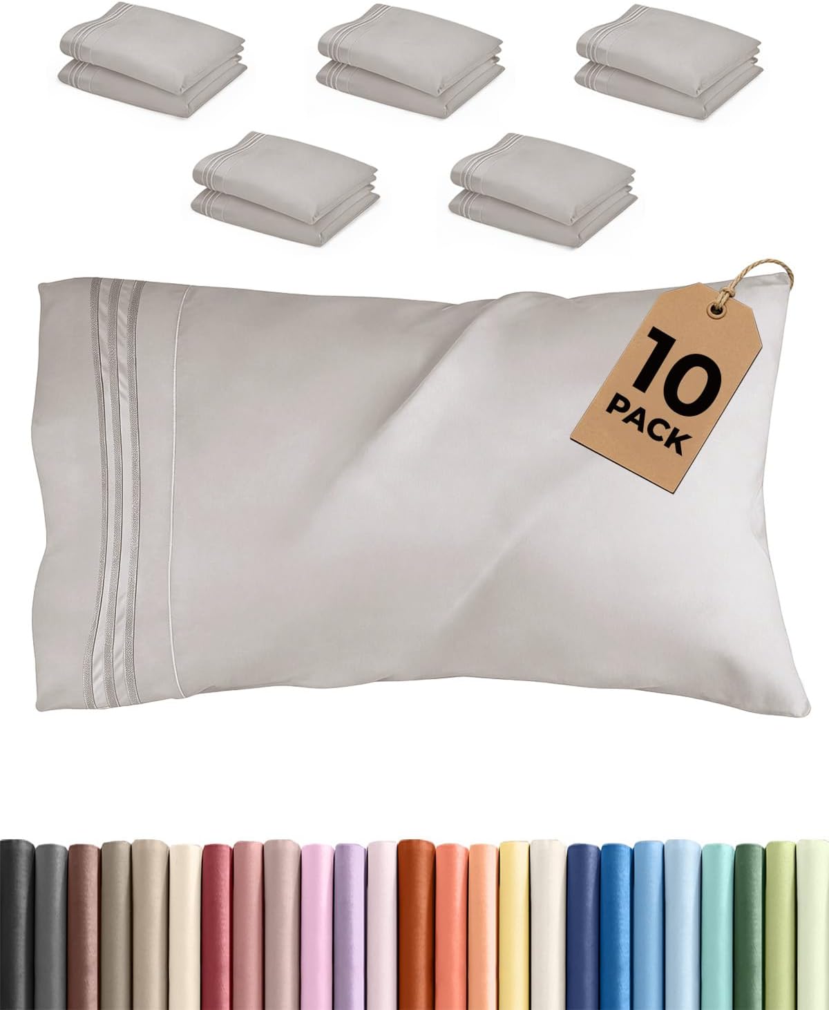 King Standard Pillow Cases Set of 10 - Ultra Soft Hotel Quality Pillowcase Covers - Comfy & Wrinkle Free - Shrink & Fade Resistant…