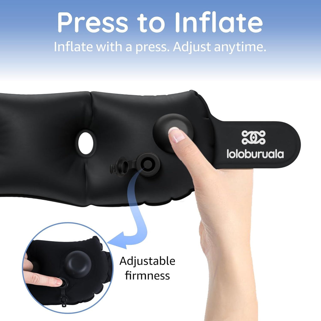 Inflatable Neck Pillow, Portable Travel Neck Pillow Airplane, Storable Black Neck Pillows Travel with Washable Cover, Adjustable Air-Fill…