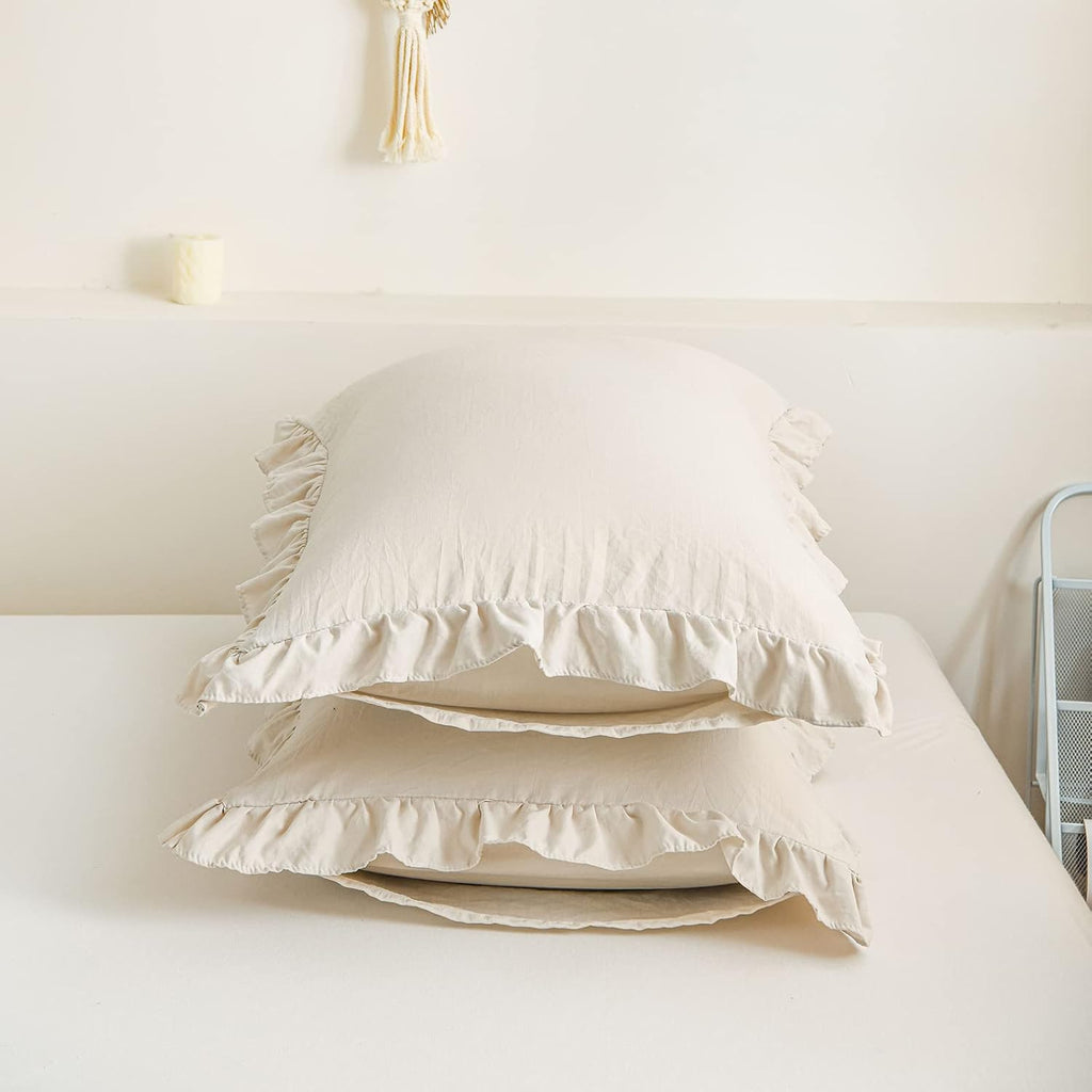Merryword Beige Pillowcases Ruffled Pillow Shams Beige Grey Ruffle Queen Pillowcases Set of 2 Shabby Chic Pillowcases 2 Pack 2 Pack Grey