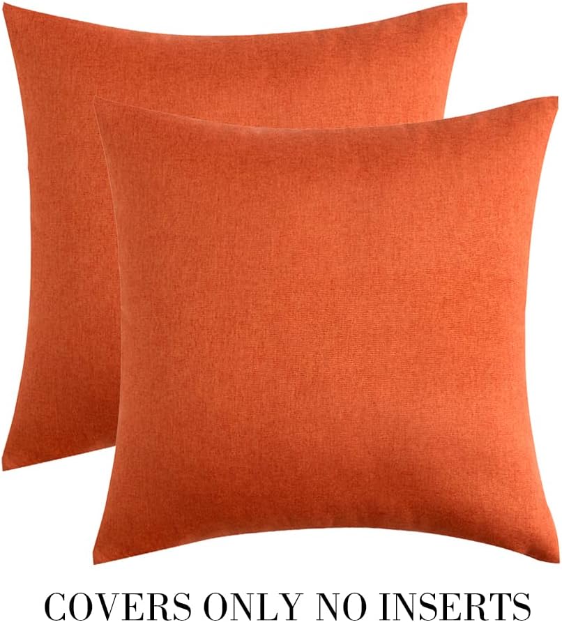 Miulee Pack of 2 Decorative Outdoor Solid Waterproof Throw Pillow Covers Faux Linen Garden Farmhouse Cushion Cases for Summer Patio Tent Ba…