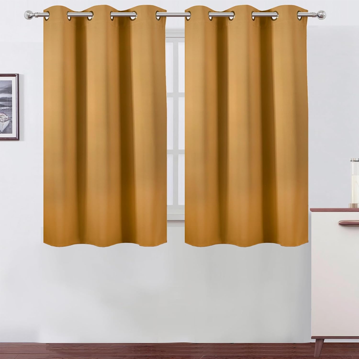 Lemomo Mustard Yellow Blackout Curtains/38 x 54 Inch/Set of Two Panels Grommet Living Room Curtains 54 Inch silver