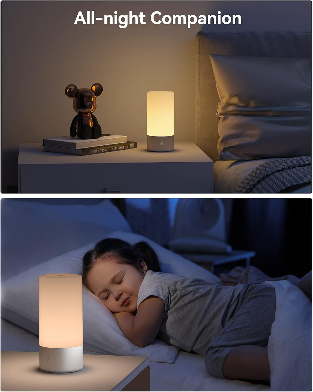 ROOTRO Table Lamp, [Advanced] Bedside Touch Control Lamp for Bedroom 3 Level Dimmable Warm White Lights with 256 RGB Color Mode Modern…