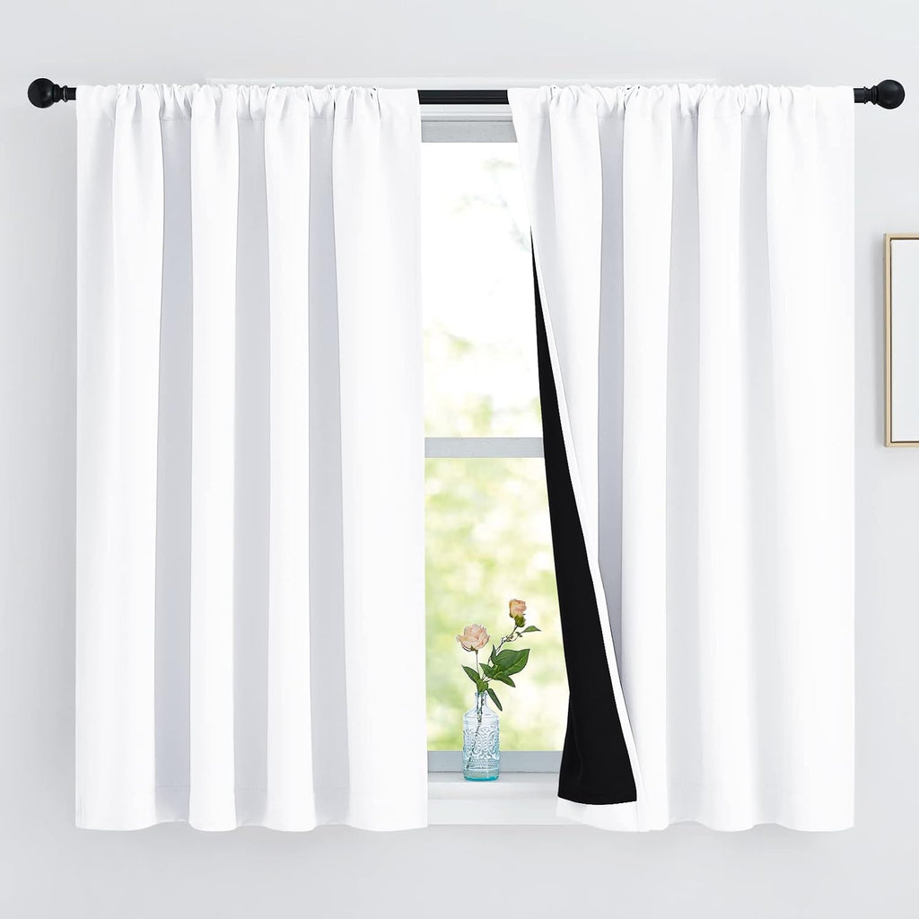 Nicetown 100% Blackout Curtains 54 inches Long, Double-Deck Completely Blackout Window Treatment Thermal Insulated Lined Rod Pocket Drapes…