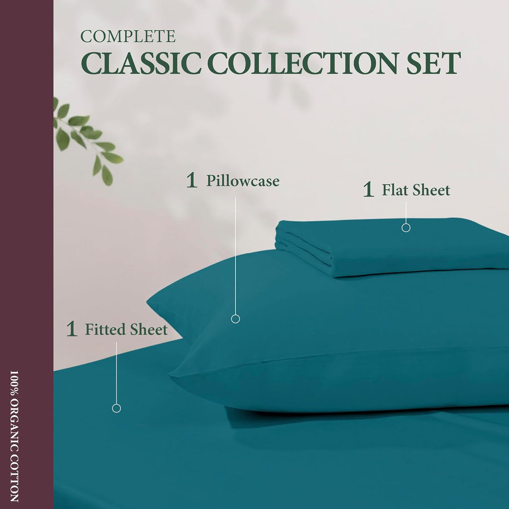 AshtonSheets 100% Organic Cotton Sheets Twin Size - 3 PC Organic Cotton Twin Size Percale Weave Sheet Set, Soft, Cooling, Crisp & Breathabl…