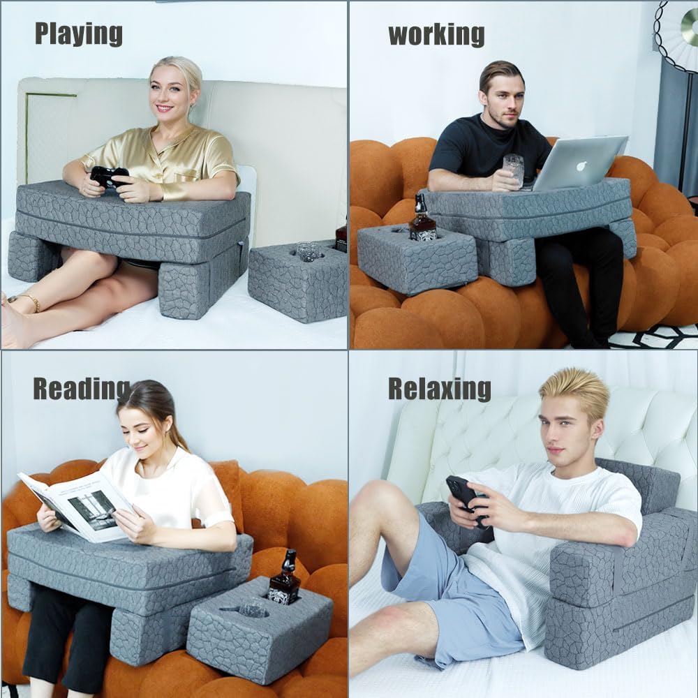 Bespilow Memory Foam Lap Desk Pillow for Adults - Extra Large Gaming Pillow for Lap, Laptop Couch Desk with Arm Rests & Independent Cup…
