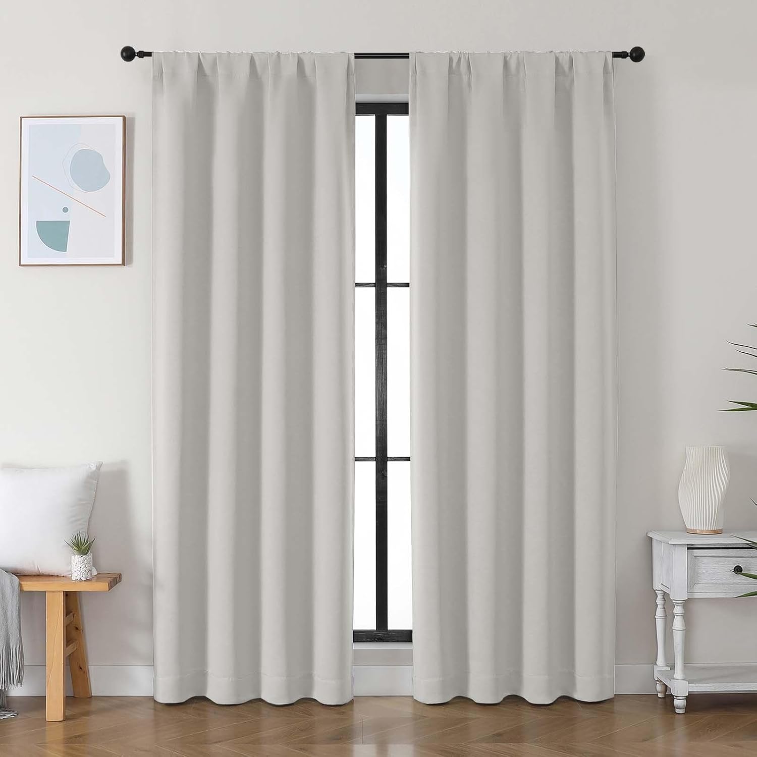 Simplebrand Ava Natural Blackout Curtains for Bedroom 84 Inch Length 2 Panels Set, Solid Thermal Insulated Privacy Living Room Window …