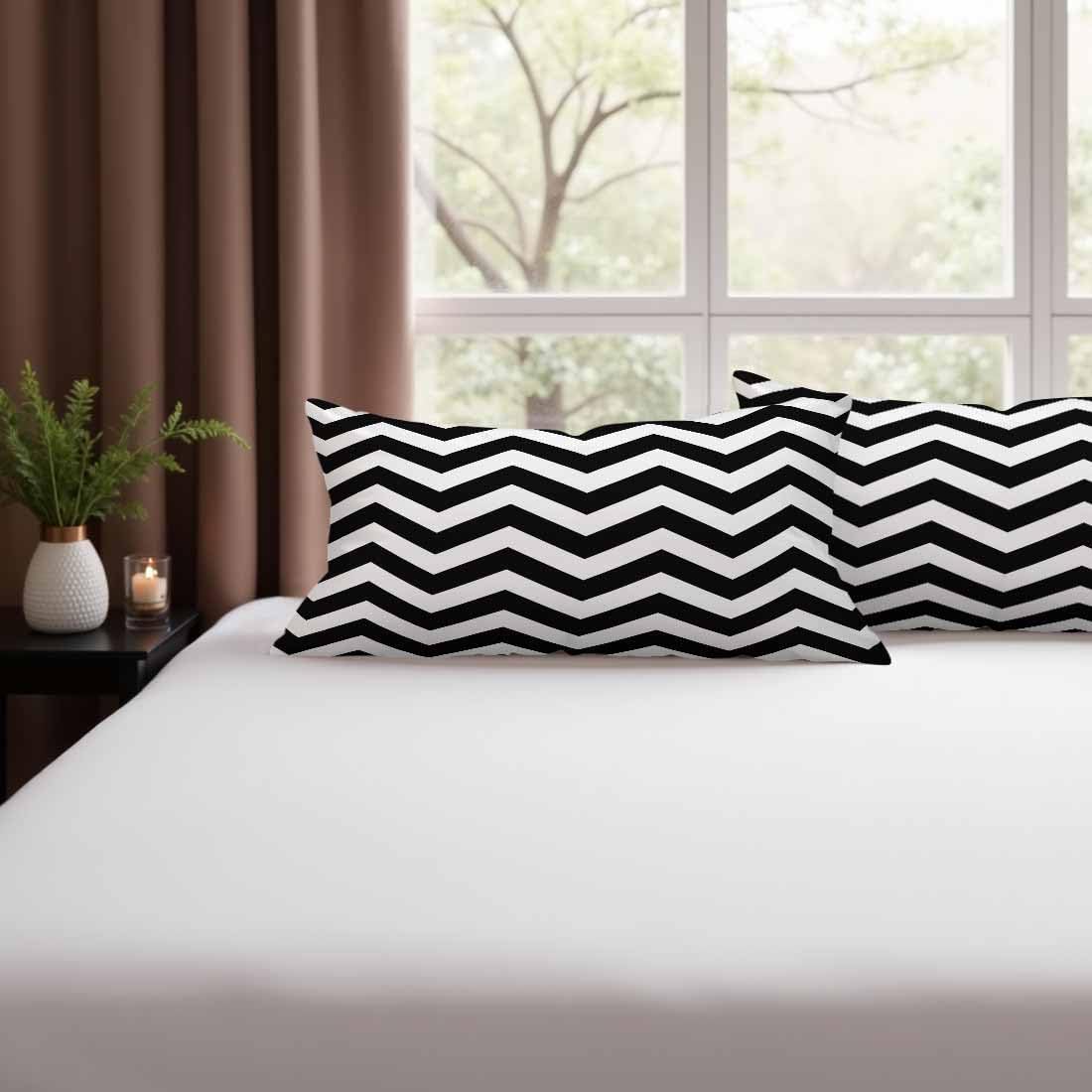 Black White Chevron Zigzag 12 X 20 Throw Pillow Covers Wavy Line Set of 2 Pillow Cases Protectors Outdoor Pillowcases Rectangular…