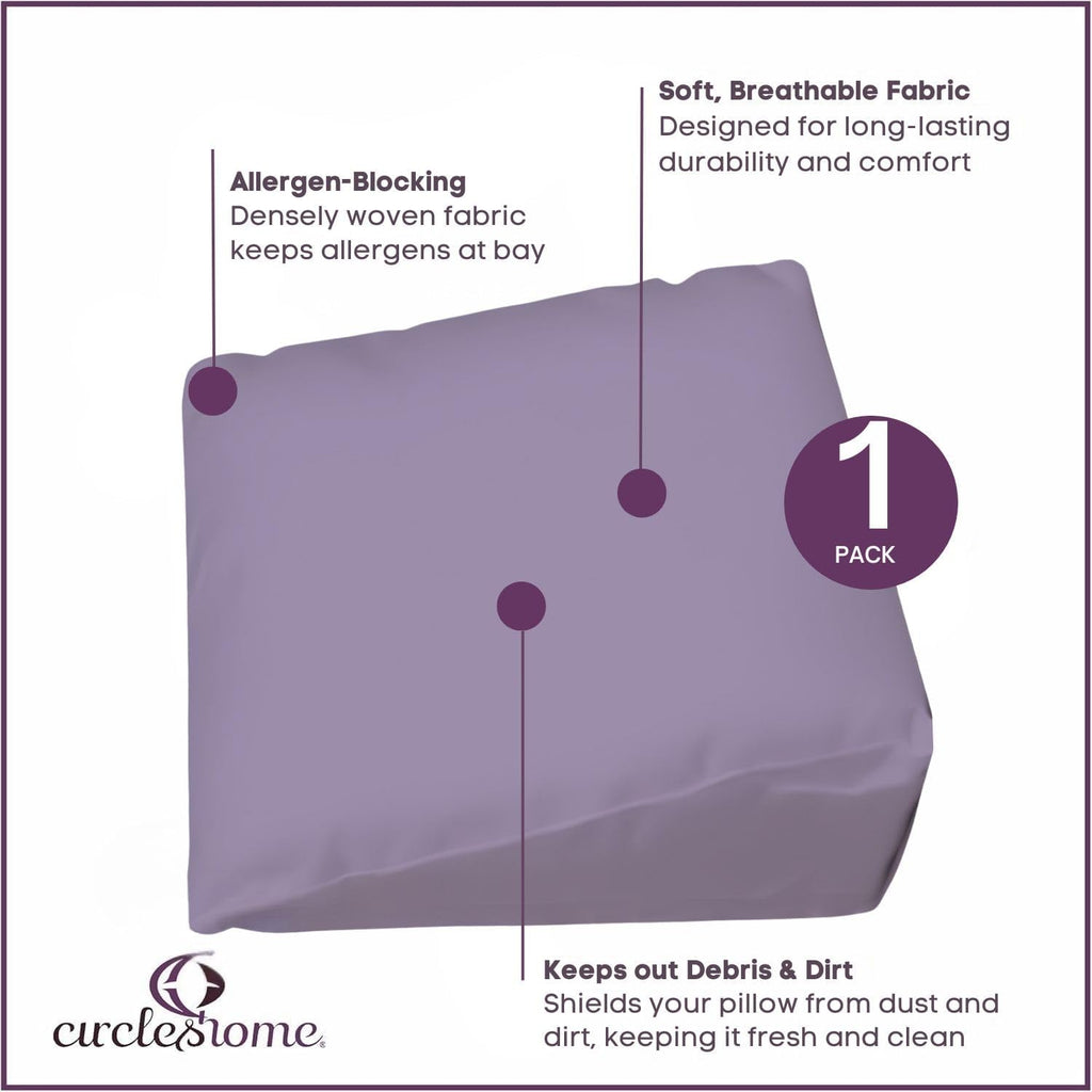 CirclesHome Wedge Pillow Cover 100% Cotton, Zippered Wedge Pillow Case Protector, Soft, Hypoallergenic & Breathable -Lavender, (24Wx25Lx12)…