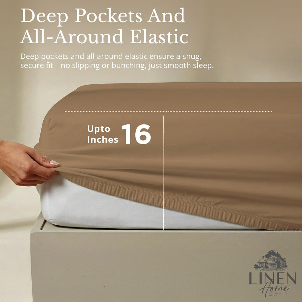 Linen Home 100% Cotton Percale Sheets Full Size, Earthy Brown, Deep Pocket, 4 Pieces Set - 1 Flat, 1 Deep Pocket Fitted Sheet and 2…