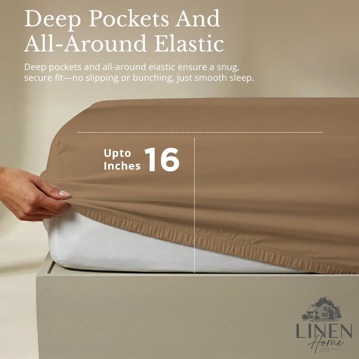 Linen Home 100% Cotton Percale Sheets Full Size, Earthy Brown, Deep Pocket, 4 Pieces Set - 1 Flat, 1 Deep Pocket Fitted Sheet and 2…