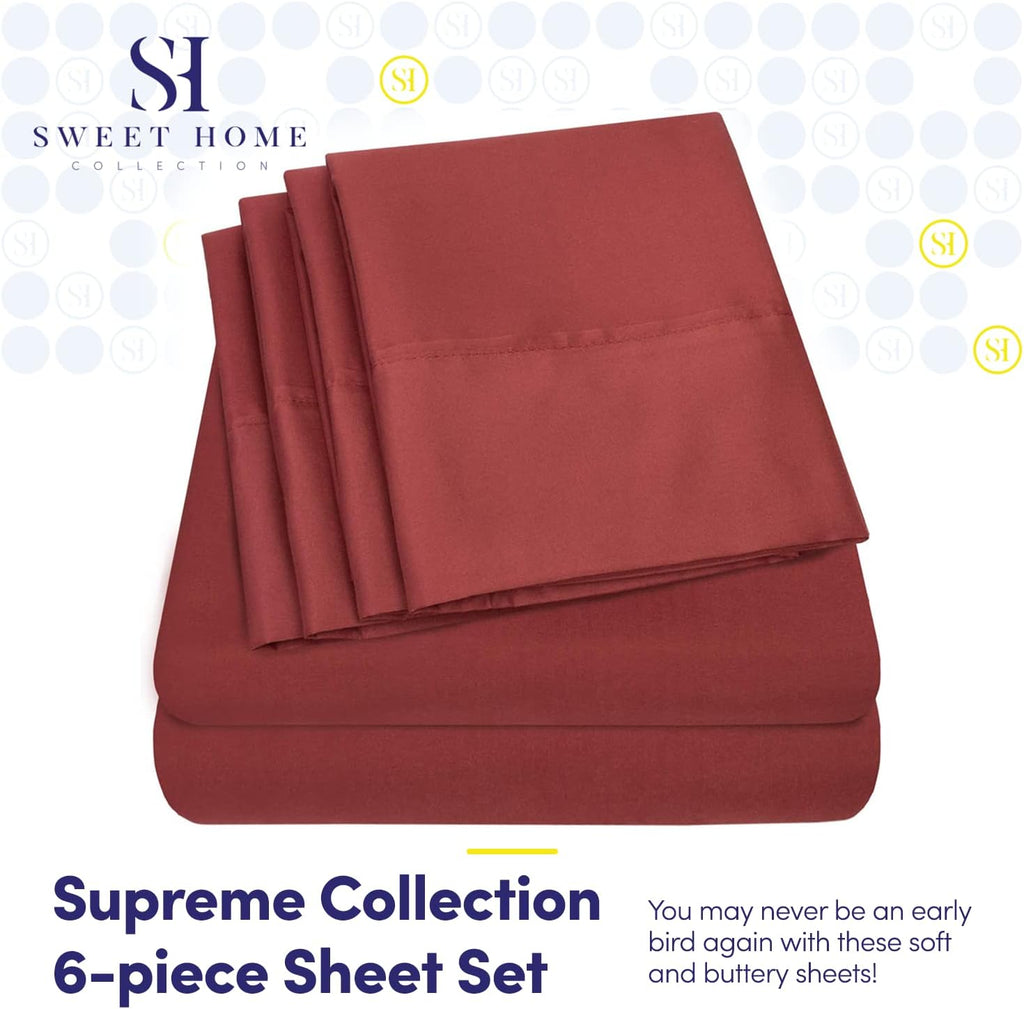 Queen Sheets Burgundy - 6 Piece 1500 Supreme Collection Fine Brushed Microfiber Deep Pocket Queen Sheet Set Bedding - 2 Extra Pillow…