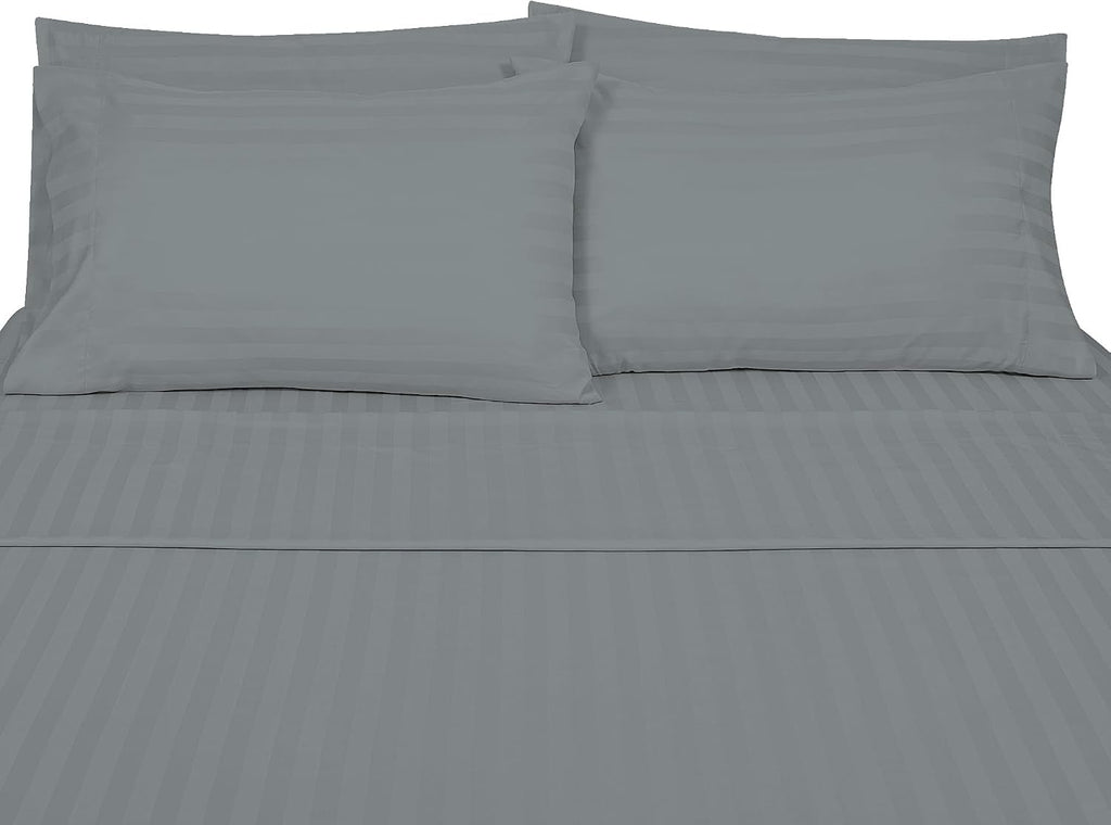 Royalelinens ROYALE LINENS 1500 Thread Count Sateen Dobby Stripe Poly/Cotton Sheet Set - 6 Piece King Bed Sheets - 1 Fitted, 1 Flat, 4 Pill…