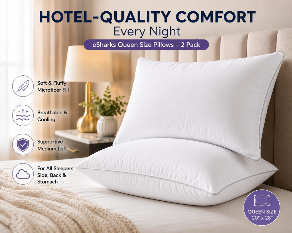 Bed Pillows Standard Queen Size, 2 Pack Soft Sleeping Pillows for Bed, Medium Loft Supportive Pillows for Side Back & Stomach Sleepers…