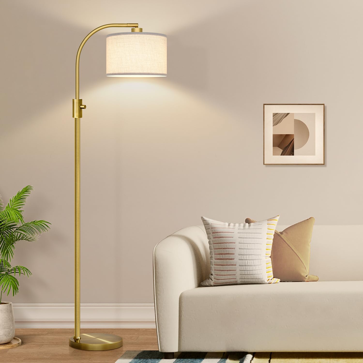 Nintiue Upgraded Modern Arc Dimmable Tall Standing Floor Lamp with Linen Shade, 1200 Lumens LED Bulb Included, for Living & Reading Room…