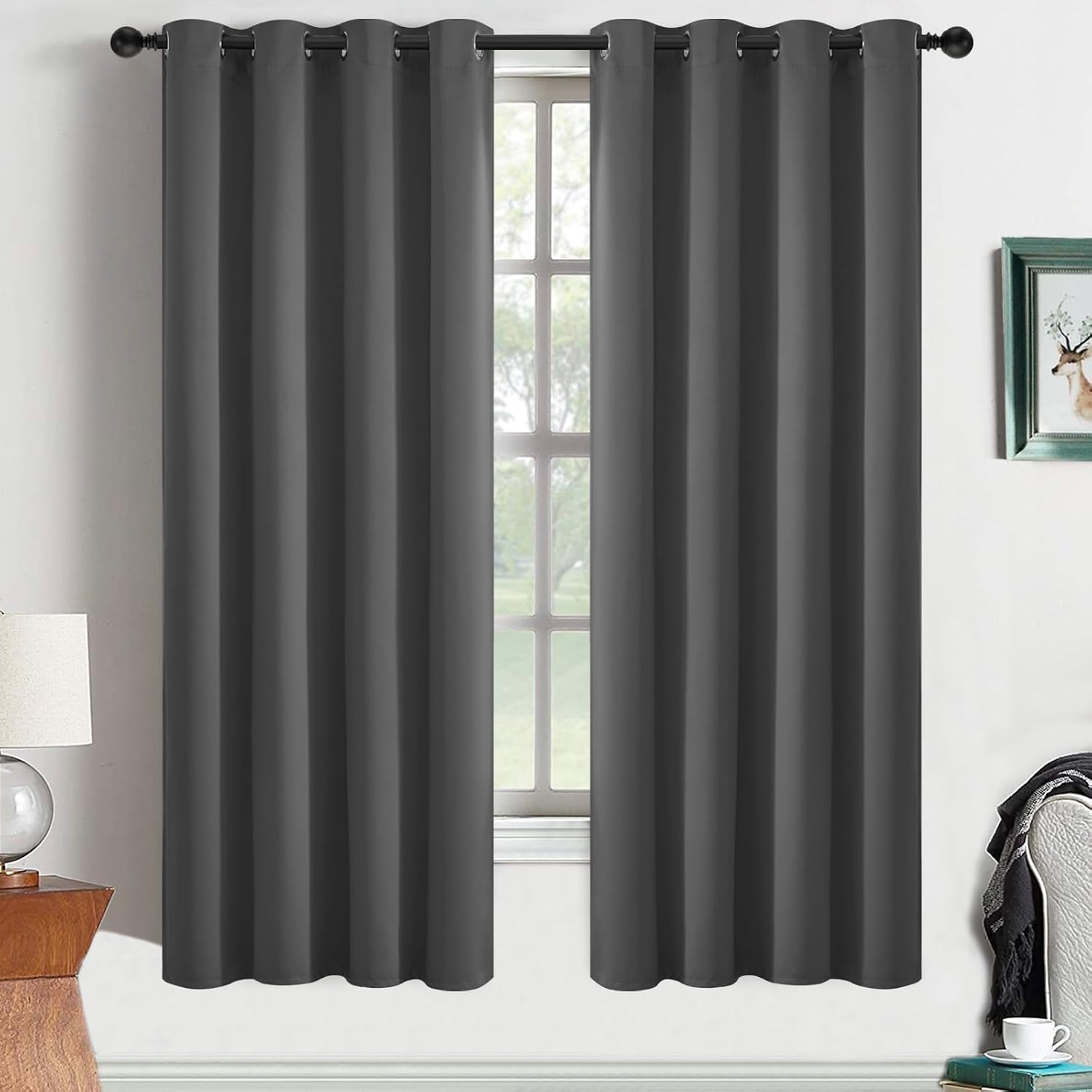 Yakamok Blackout Grey Curtains for Bedroom/Living Room Thermal Insulated, 52" Wide x 63" Long Each Panel, Grommet Top (Set of 2 Panels…
