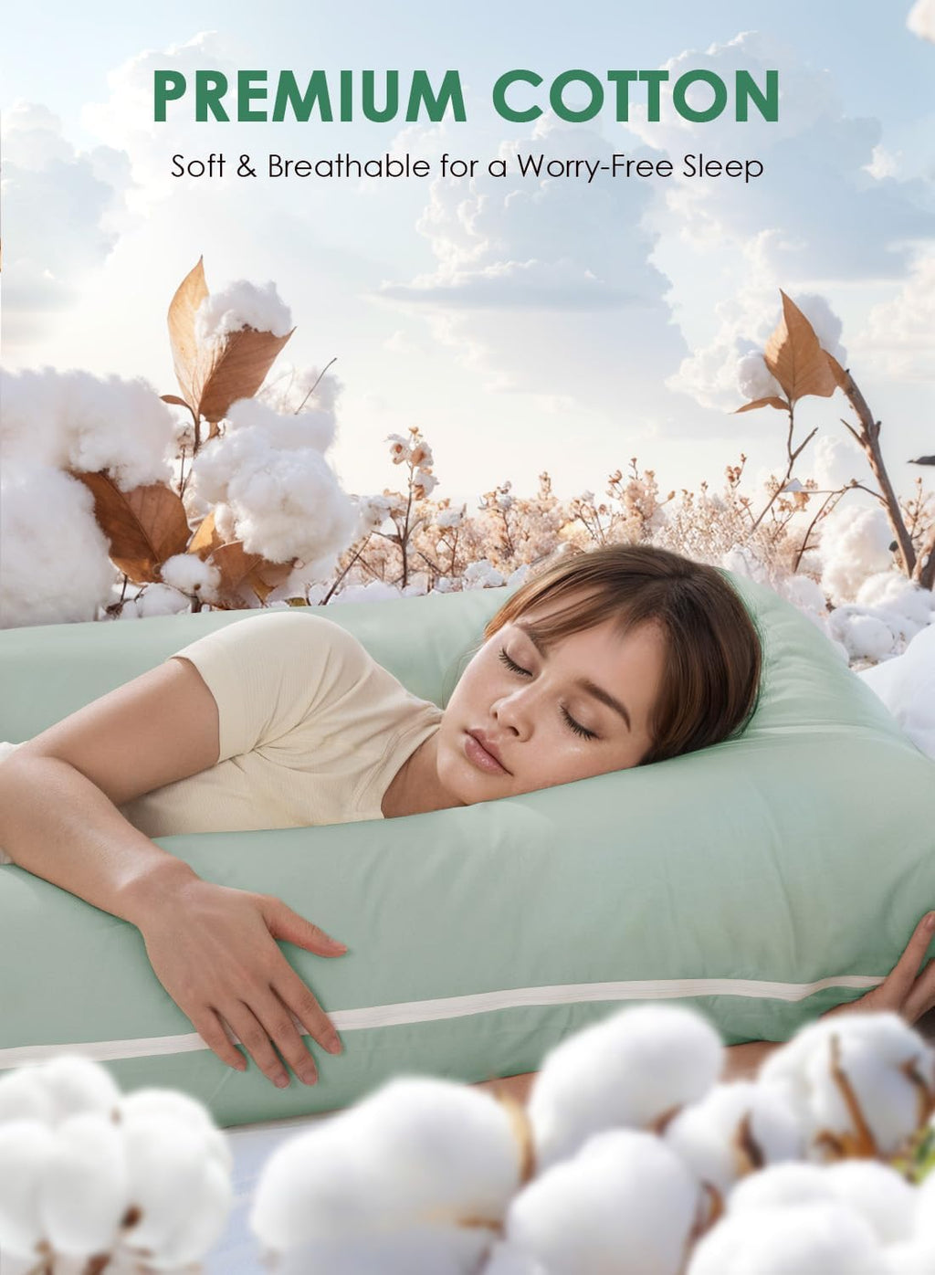 Queenrose QUEEN ROSE Pregnancy Pillows, Soft Cotton U Shaped Body Pillow for Sleeping, Maternity Pillow for Pregnant Women, Green Cotton Gr…